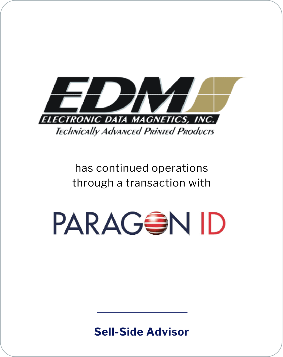 Electronic Data Magnetics, Inc. continues operations through a transaction to Paragon Group ID