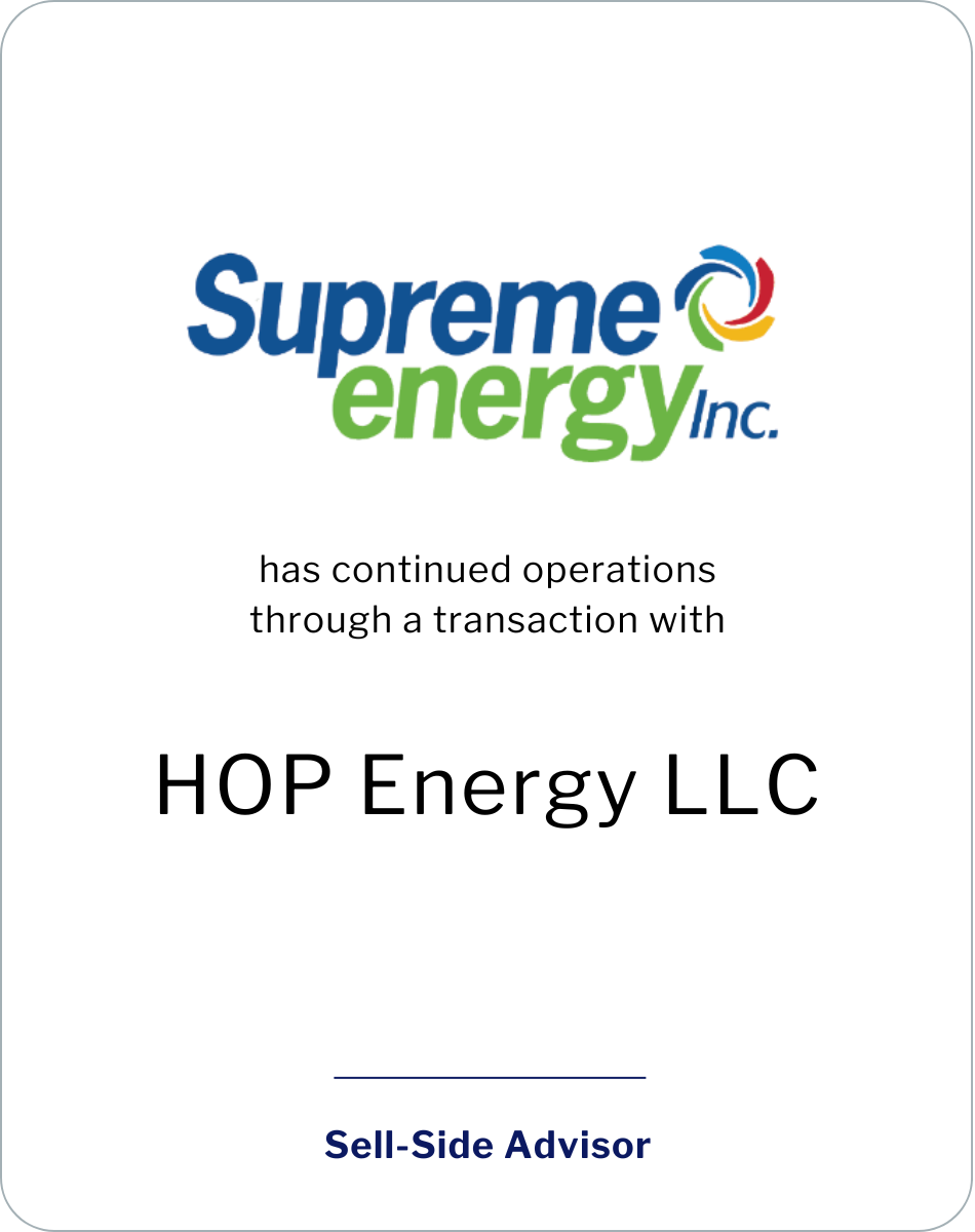 Supreme Energy, Inc. has continued operations through a transaction with HOP Energy LLC